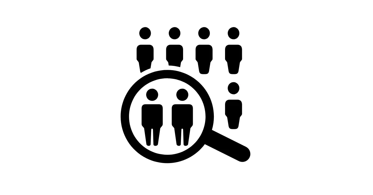 Icon of a magnifying glass selecting a small group from a crowd of people